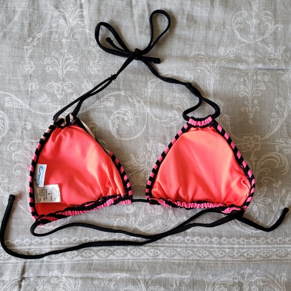 Black and coral striped bikini top - Picture 2 of 3